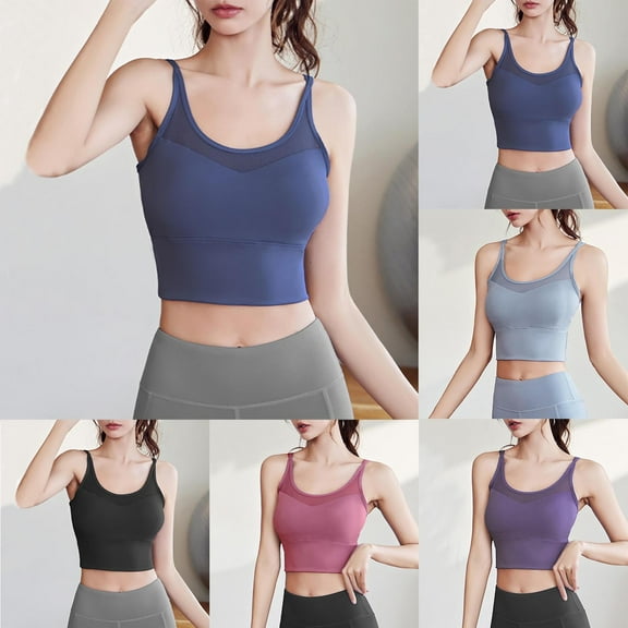 WRKEKC Seamless Bras for Women, Wireless Bras for Women, Women's Fine Shoulder Mesh Camisole Gathered Back Sports Bra