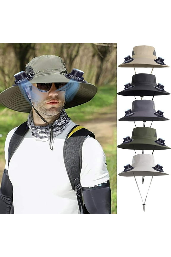 Wide Brim Solar Fan Hat with 2 Rechargeable Solar Fan,Outdoor Fishing Hat for Men/Women,Clearance