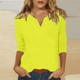 thumbnail image 1 of Summer Saving Women Short Sleeve Tops, Xunlbb Women's Solid Color 3/4 Sleeve Overlapping V-Neck Pullover Casual Fashion Tops(Gold,XL), 1 of 6