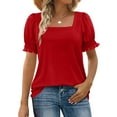 thumbnail image 1 of Summer Saving Women T Shirt, Xunlbb Women's Casual Solid Square Neck Loose Short Sleeve T-shirt Blouses(Red,S), 1 of 7