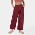 thumbnail image 1 of Summer Saving Women's Casual Wide Leg Pants Women Solid Color Cotton And Linen Pocket Elastic Waist Loose Casual Wide Leg Pants Gift for Women, S-2XL, 1 of 8