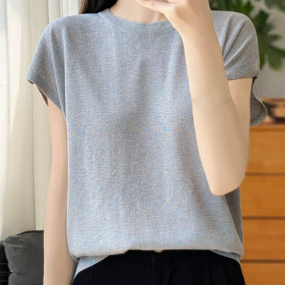 Summer Saving Womens Tops, Xunlbb Fashion Women's Casual Solid Color Knit Short Sleeve Round-Neck Blouses Shirts(Gray,XL)