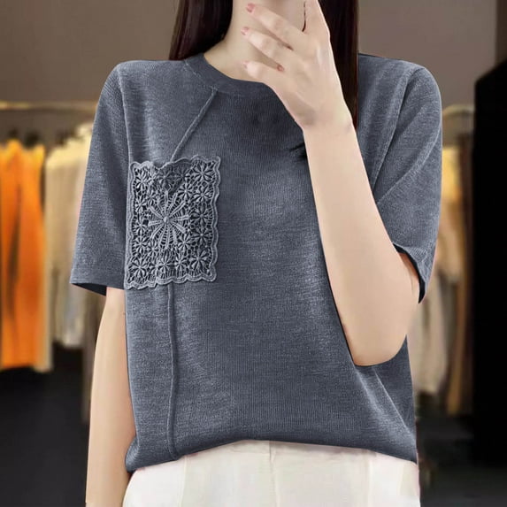 Summer Saving Womens Tops, Xunlbb Fashion Women's Casual Solid Color Knit Short Sleeve Round-Neck Blouses Shirts(Gray,XXL)