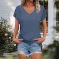 thumbnail image 1 of Summer Saving Womens Tops, Xunlbb Women's Fashion Solid Color Slit Raglan Sleeve Short Sleeve Blouse V-Neck T-Shirt Tops(Navy,L), 1 of 7