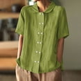 thumbnail image 1 of Summer Saving Clearance Womens Tshirts, Xunlbb Women's Fashion Cotton And Double Breasted Open Collar Short Sleeved Top(Green,M), 1 of 9