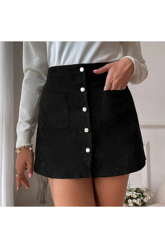 Summer Saving Clearance! Xixinqiwan Corduroy Skirt for Women Button Dow High Waisted Short Pencil Bodycon Skirts Vintage Cute A-Line Mini Skirts