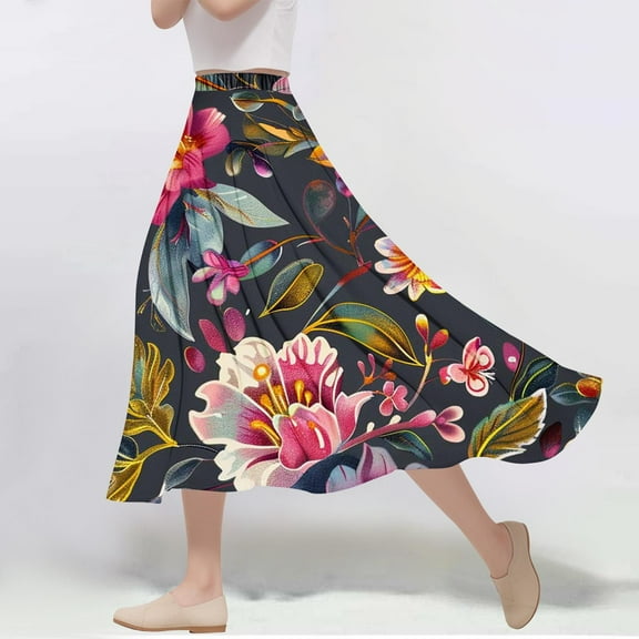 Summer Saving Clearance! Xixinqiwan Women’s Summer Beach Maxi Skirts Smocked High Wasited Tiered Ruffle A Line Flowy Skirt
