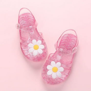 Summer Saving Clearance!Ynynloco Toddler Sandles Girls Jelly Sandals Rubber Sole Closed Toe Princess Flat Flower Summer Shoes, 2-9 Years Old
