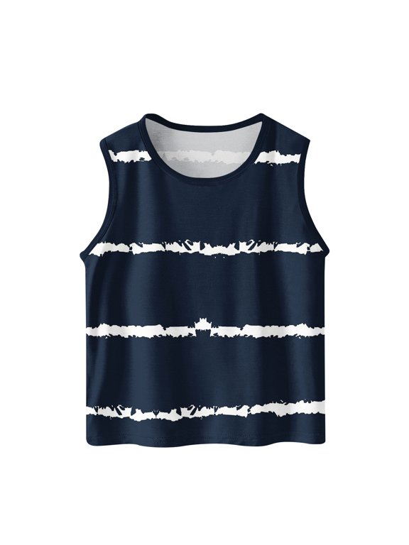 Summer Saving Yuanlook Toddler Boys Girls Sleeveless Tank Tops Soft Crewneck Undershirts Summer Striped Print Sleeveless Vests Toddler Summer Clothes