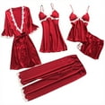 thumbnail image 1 of ZVNAΖH Pajamas for Women Set with Robe, 5 Piece Night Wear for Women Sleepwear Sets, Solid Color Soft Loungwear Set, 1 of 9