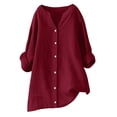 thumbnail image 1 of fheaev Plus Size Linen Button Down Shirts for Women Dress Shirt V-Neck Long Sleeve Cotton tunic tops Casual Collared Shirt Loose Fit Blouses Tops, 1 of 4