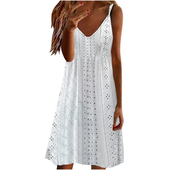 Summer Saving pimelu Sundresses for Women Casual Summer - Beach Dresses for Women Casual Summer Sleeveless Knee Length A Line Dress V Neck Cami Floral Vacation Tunic Dress