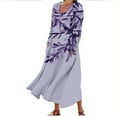 thumbnail image 1 of pstuiky Dresses for Women, Women Cotton and Linen Dress Long Sleeve Crew Neck Dress Printed Dress and Ankle Dress Casual Holiday Dress with Pockets Leisure Purple L, 1 of 5