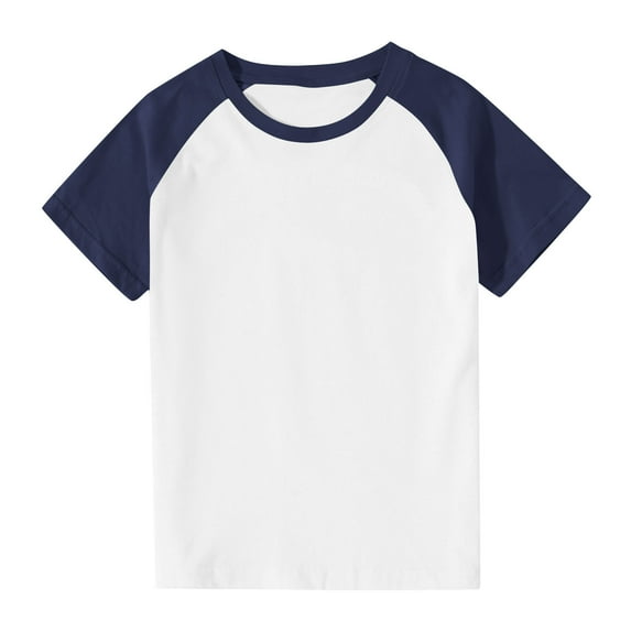 Summer Shirts for Children Boys and Girls Fashion Casual Summer Short Sleeve Crew Neck Solid Color for 3-14 Years Old Navy