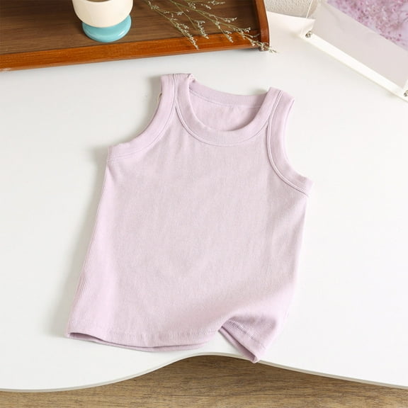 Summer Tops Size 2-13 Years for Children Boys and Girls Sleeveless Crew Neck Solid Color Summer Saving Clerance Kids' Sports Breathable Tops Purple