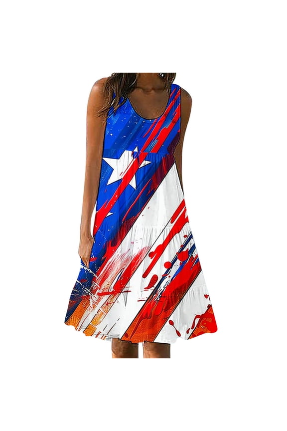 Summer Saving! Enjoytime Sundresses for Women 2024 Womens Fashion Holiday Summer Casual Printing Sleeveless Party Beach Loose Dress Women Tank Dress