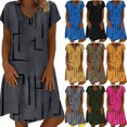 thumbnail image 1 of Summer Saving! Fashion Dresses for Womens 2025 Plus Size Casual Loose Stripe Patchwork V-Neck Short Sleeves Dress, 1 of 7