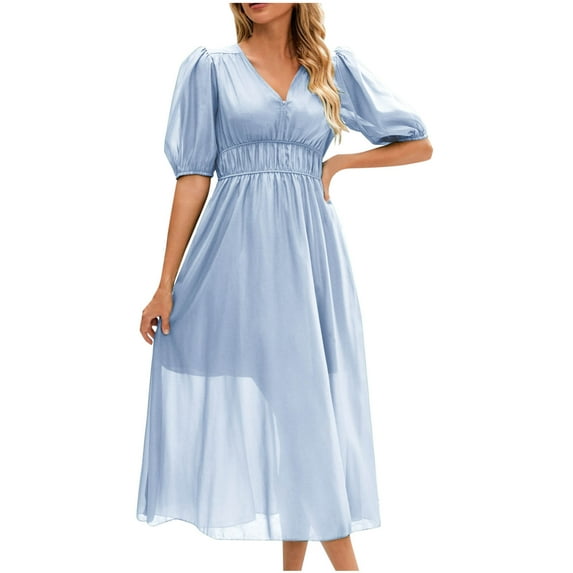 Fashion Dresses for Womens 2025 Plus Size Comfortable Solid Color Short Sleeve V-Neck Dress