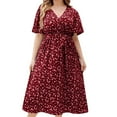 thumbnail image 1 of Fashion Dresses for Womens 2025 Plus Size Oversize Casual Short Sleeve V Neck Printed Sleeve Dresses Loose Dress, 1 of 8
