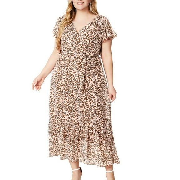 Summer Saving! Fashion Dresses for Womens 2025 Plus Size Oversized V-neck Short Sleeved Printed Casual Dress