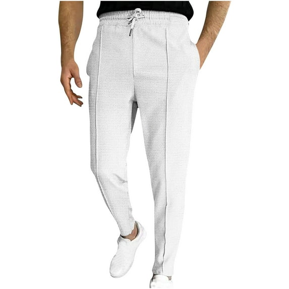 Men's Slim Fit Straight Leg Pants Elastic Waist Drawstring Pants Casual Business Work Casual Trousers Outside Work Pants for Man Fashion