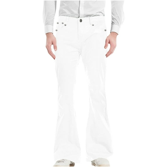 Summer Saving!Father Day Sale Deals!YANHAIGONG Mens Bell Bottoms 70s Design,Men's Relaxed Stretch Vintage Bell Bottom Fit Comfort Flared Retro Leg Pants Trousers