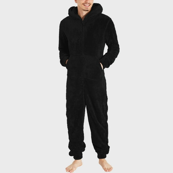 Summer Saving!Father Day Sale Deals!YANHAIGONG Mens Fuzzy Jumpsuit,Men's Winter Sherpa Romper Fleece Pajamas Jumpsuit,One Piece Loungewear Plus Size for Men,Fluffy Cozy Long Sleeve Zipper Sleepwear