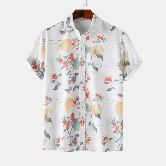 Summer Hawaiian Shirts for Men Vintage,Men's Short Sleeve Button Down Vintage Bowling Shirts,Hawaiian Casual Printed Beach Shirt Summer Regular Fit Top,Mens Floral Beach Shirts Wrinkle Free