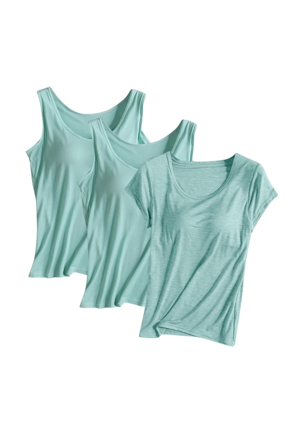 Tank Tops for Women Cotton Tank Tops,Women's Cotton Solid Color Chest Mat without Steel Rim Base Shirt,M-XXXXL