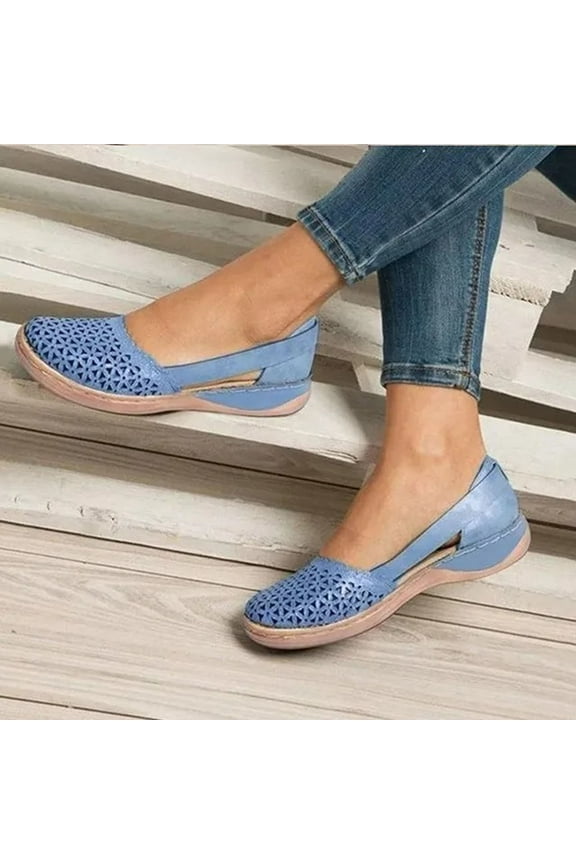 Summer Saving! Itsun Closed Toe Sandals Women,Woman Summer Fashion Slip On Sandals Casual Closed Toe Flat Solid Color Loophole Shoes,Blue US Size 8