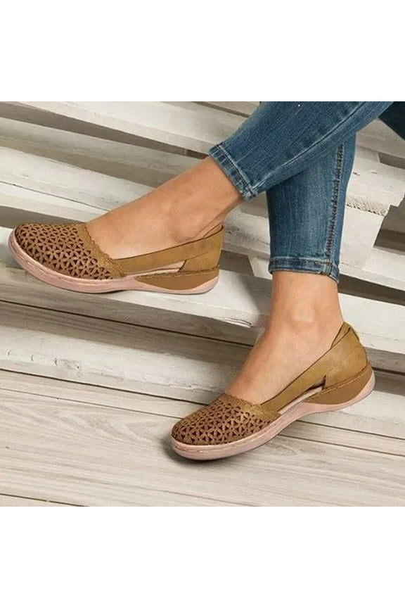 Summer Saving! Itsun Closed Toe Sandals Women,Woman Summer Fashion Slip On Sandals Casual Closed Toe Flat Solid Color Loophole Shoes,Brown US Size 11