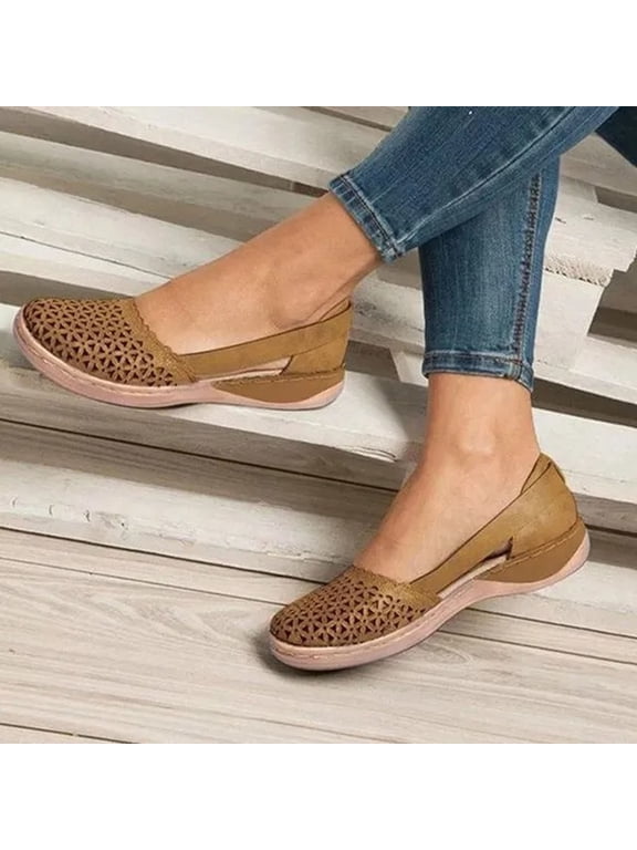 Summer Saving! Itsun Closed Toe Sandals Women,Woman Summer Fashion Slip On Sandals Casual Closed Toe Flat Solid Color Loophole Shoes,Brown US Size 9