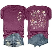 Summer Saving Sentmoon T-Shirts Crew Neck Womens Tops,Regular Fit Short Sleeve Casual Summer Tops for Women 2024 Print Plus Size Workout Womens Tops Purple L