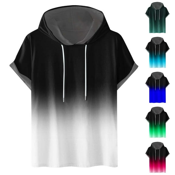 Summer Saving!Short Sleeve Hoodies for Men with Front Pocket,Lightweight Stripe Gradient Hoodie for Men,Casual 2024 Summer Basic T-Shirts Men,Casual Round Neck Pullover Fitness Sports T Shirt Blouse