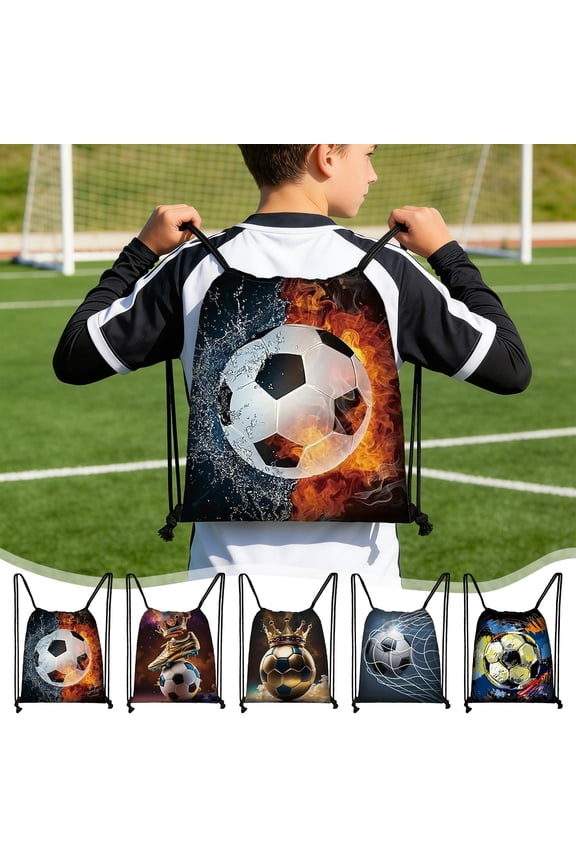Summer Saving! Soccer 2026 Summer Games, The Big Tournament 2026, Match Day Decorations, Soccer Print Drawstring Pouch Sports Storage Bag Oxfords Cloth Backpack
