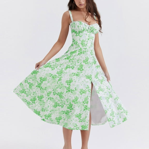 Summer Summer Dresses for Women 2025 Casual Trendy,Women Maxi Dress Spaghetti Strap Spring Casual Boho V Neck Split Beach Long Flowy Dresses Trendy,Womens Boho Floral Midi Dresses Plus Size