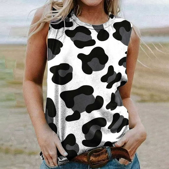 Summer Saving Usmisi Tank Tops Daisy Print Round Neck Sleeveless T Shirts for Women Plus Size Casual Summer Racerback Vest Blouse White M Up to 65% off