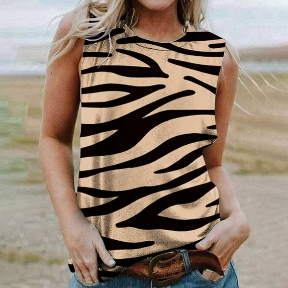 Summer Saving Usmisi Tank Tops Floral Print Crewneck Sleeveless T Shirts for Women Plus Size Casual Summer Racerback Vest Blouse Khaki XXL Up to 65% off