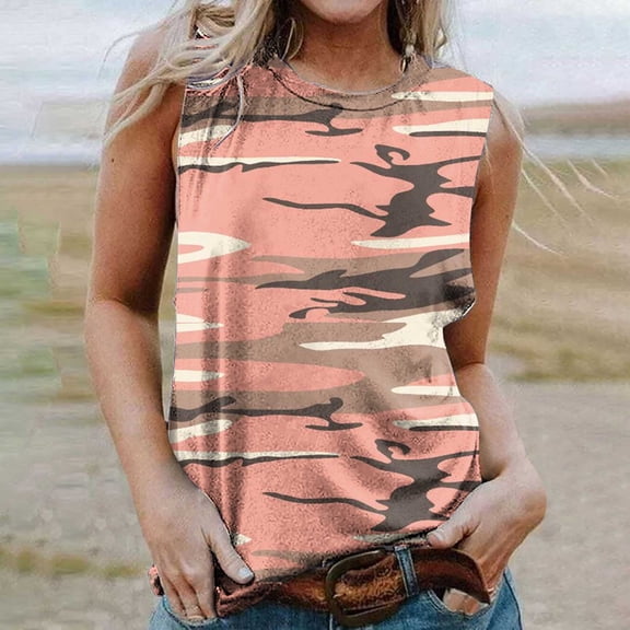 Summer Saving Usmisi Tank Tops Floral Print Crewneck Sleeveless T Shirts for Women Plus Size Casual Summer Racerback Vest Blouse Pink XL Up to 65% off