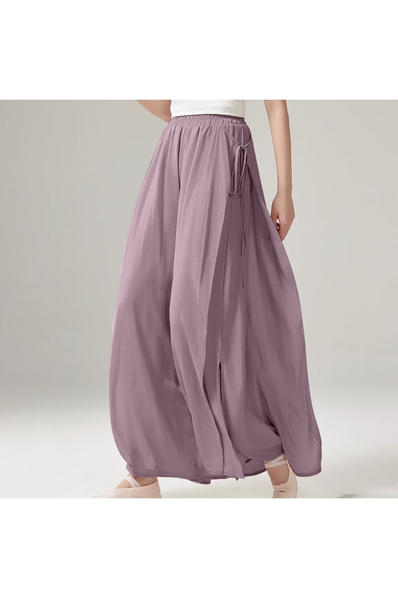 Summer Women's Wide Leg Pants Casual Pant,Wide Leg Pants Women Dressy Elastic Waist,Women's Solid Color Casual Pleated Ribbon Split Straight Leg Wide Leg Pants Loose Leg Pants Leggings Yoga