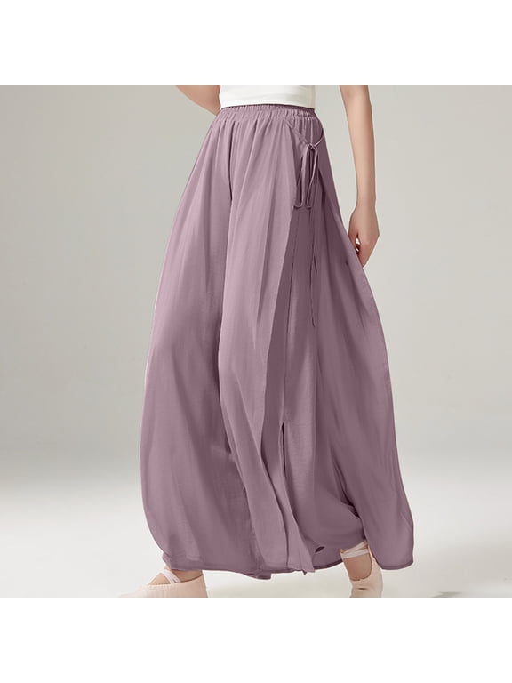 Summer Saving!Women's Wide Leg Pants Casual Pant,Wide Leg Pants Women Dressy Elastic Waist,Women's Solid Color Casual Pleated Ribbon Split Straight Leg Wide Leg Pants Loose Leg Pants Leggings Yoga