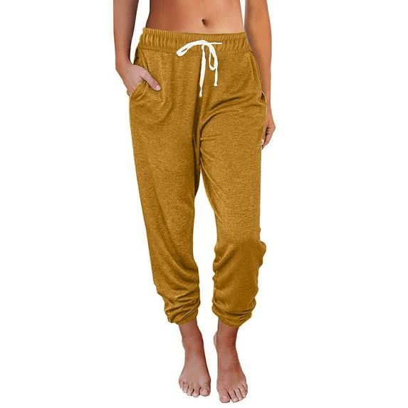 Summer Saving Womens Sweatpants Casual Sweatpants for Women Elastic Waist Drawstring Breathable Sports Long Pants Leisure Solid Laides Pocket Workout Pants Trousers Fall