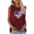 thumbnail image 1 of Summer Saving Wycnly 4th of July Tank Top for Women Comfy Loose Fit Independence Day Patriotic Graphics Shirts Vest Summer American Flag Heart Print Round Neck Sleeveless Fashion Blouses Wine xxl, 1 of 4