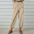 thumbnail image 1 of Summer Saving Wycnly Clearance Deals Pants for Women Jogger Pants for Women Casual Summer Solid Elastic Waist Loose Long Pants Leisure Cotton Linen Breathable Ladies Trousers with Pocket Under $5, 1 of 7