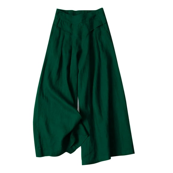 Wycnly Pants for Women Plus Size Pants for Women Casual Mid Waist Solid Loose Wide Leg Pocket Long Pants Vintage Breathable Cotton Palazzo Trousers