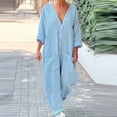 thumbnail image 1 of Wycnly Womens Jumpsuits Casual Button Down Cotton Linen Pocket Plus Size Maxi Jumpsuits Trendy Plain V-Neck Long Sleeve Long Rompers for Women, 1 of 6
