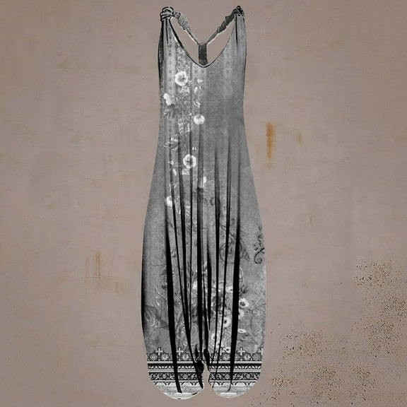 Wycnly Womens Jumpsuits Summer Fashion Loose Baggy Strap Ladies Maxi Jumpsuits Overalls Trendy Floral V-Neck Sleeveless Long Rompers for Women
