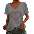 thumbnail image 1 of Summer Saving Wycnly Cute Tops for Women Heart Print V-Neck Short Sleeve T shirts Summer Fashion Graphics Loose Fit Breathable Pullover Blouses Gray XL Clearance Under $5, 1 of 5