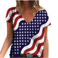 thumbnail image 1 of Summer Saving Wycnly Cute Tops for Women Star Striped Print V-Neck Short Sleeve T shirts Summer 4th July Fashion Independence Day Graphics Loose Fit Pullover Blouses Navy xl, 1 of 4