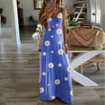 thumbnail image 1 of Summer Saving Wycnly Dresses for Women 2024 Beach Bobo Loose Hem Spaghetti Strap Long Dresses Sleeveless V-Neck Daisy Print Summer Maxi Sun Dress Blue XXL Up to 65% off, 1 of 5